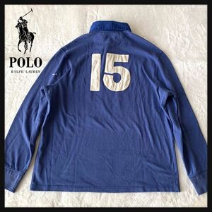 【人気】Polo by Ralph Lauren ポロ ラルフローレン ラガーシャツ 長袖 ワッペン ナンバーゼッケン 背番号 XL