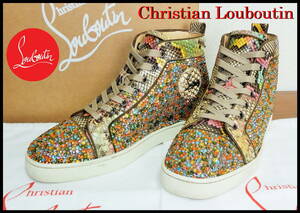 激レア Christian Louboutin ルイスパイソン マルチ ストラス メンズ 41 完売 60万超 ハイカット レザー スニーカー クリスチャンルブタン