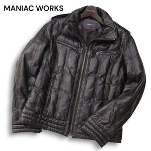 MANIAC WORKS マニアックワークス 秋冬 羊革★ ラム レザー 中綿 キルティング ライダース ジャケット Sz.M　メンズ 黒　I4T03535_A#N