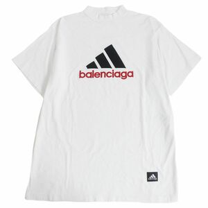 極美品□23SS BALENCIAGA×adidas バレンシアガ アディダス 731769 パフォーマンスロゴ モックネック オーバーサイズTシャツ 白 1 正規品