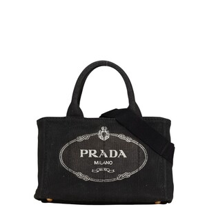 プラダ カナパ 三角ロゴプレート ハンドバッグ ショルダーバッグ 2WAY ブラック キャンバス レディース PRADA 【中古】