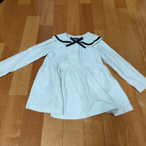 moujonjon 子供服 キッズ ベビー 服 100 長袖 セーラー リボン 白 ホワイト ワンピース 中古 女の子 女児 マリン ワンピ