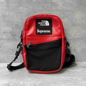 18aw Supreme × THE NORTH FACE LEATHER SHOULDER BAG Red × Black レザーショルダーバッグ ザ・ノースフェイス × シュプリーム