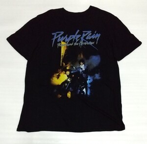 ☆PRINCE PURPLE RAIN 半袖TシャツLサイズ ラバーBIGプリント音楽系ウェア洗濯済TEEロック アーティスト プリンス パープル レイン ティー 