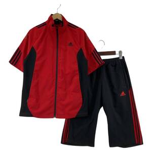 adidas アディダス ジップジャケット＆ハーフパンツ セットアップ size上O下L/レッド×ブラック