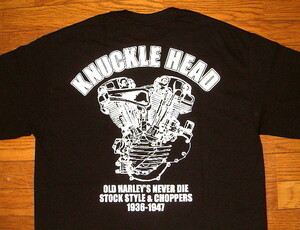 新品 アウトローワークス OUTLAW WORKS ハーレーダビッドソン エンジン柄 半袖 Tシャツ 「ナックルヘッド」 (Mサイズ) 黒 KNUCKLE HEAD