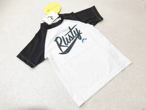 子供水着130：ラスティ【RUSTY】UPF50+◆日焼け防止・ラッシュガード*水着素材半袖シャツ：黒　定価：3900+税