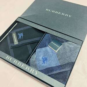 新品/BURBERRY2枚/タオルハンカチ/正規品/バーバリー/綿100%/ブランド未使用/ノバチェック/メンズ紳士用/ホースマーク刺繍ネイビー紺色/587