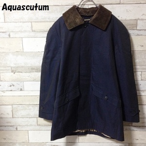 【人気】Aquascutum アクアスキュータム CLUB92 80年代 ライナー付 ハンティングジャケット 衿がコーデュロイ ネイビー サイズM/4884