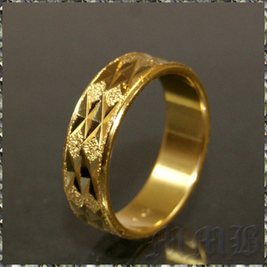 [RING] 18K Gold Plated Double Cross Cut ゴールド サンドエンボス シャイニング ダブル クロス カット デザイン 6mm リング 25号