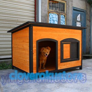 新品推薦★高品質 犬小屋 ドッグハウス 室外 屋外 中型犬 大型犬 木製 ペット 犬 ログハウス 庭 屋根付き ロッジ犬舎 110*80*81cm