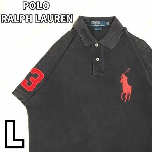 【海外輸入モデル】 POLO RALPH LAUREN　ポロラルフローレン ポロシャツ 半袖 アメリカ国旗 ビッグポニー ヴィンテージ y2k ブラック　L