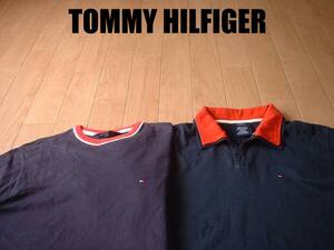 即戦力2着セットTOMMY HILFIGERクルーネック背面ビッグロゴリンガーTシャツ&スキッパーポロシャツS紺ネイビー正規トミーヒルフィガートリコ