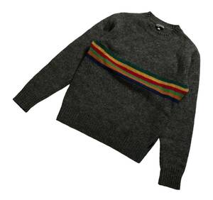 ■ Paul Smith JEANS ポールスミス ジーンズ ■ ロゴタブ カラー ボーダー デザイン ウール ニット セーター グレー L