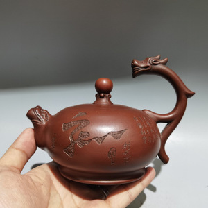 【蔵友館蔵品・紫砂壺・龍行天下壺・毛国強款・紅泥】・茶具・茶道品・希少珍品・賞物・中国古美術