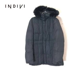 1D1418-F-N◆ INDIVI インディヴィ ダウンジャケット パーカー フーディ ◆ size38 ポリエステル ブラック 古着 レディース 秋冬