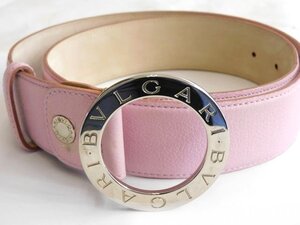 まだ美品 BVLGARI ブルガリ ■ レザー ベルト シルバー金具 ブルガリブルガリ ロゴ ピンク系 表記サイズ 105/42 メンズ レディース □6I