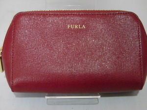 ◆未使用　フルラ メイクポーチ 　小物ポーチ レザー レッド　FURLA ◆0172