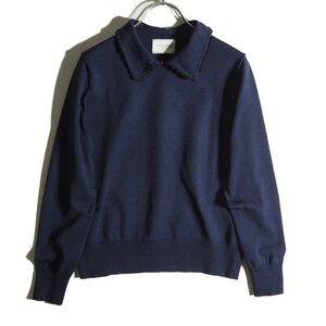 P4306f60　▼UNITED ARROWS ユナイテッドアローズ▼ Sweater 襟付き ロングスリーブ ニット ネイビー / ニットソー ポリエステル 紺 春～秋