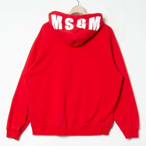 【1円スタート】 MSGM エムエスジーエム サイズS プルオーバー パーカー フーディ 赤 レッド ロゴプリント シンプル 裏パイル メンズ 綿100