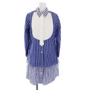 サカイ sacai 20SS Striped Layered Shirt Dress シャツワンピース 長袖 ミニ フェイクレイヤード ストライプ 2 M 青 20-04883