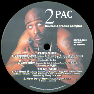 【非売品・未使用・ステッカー付き】　2PAC　limited 4 tracks sampler　California Love　Dr.Dre Snoop Doggy Dogg Nate Dogg K-CI & JoJo