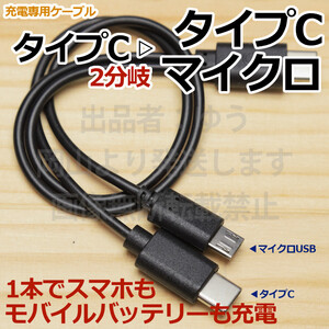 □送料無料□タイプC・マイクロUSB 黒 C-CM 新品 即決 2分岐ケーブルで2台同時充電 TypeCスマホ充電コード 3A急速充電 スマホが早く充電