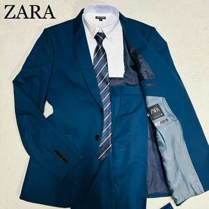 希少XL!ZARA【圧倒的清涼感】ザラ COOL COMFORT シングル スーツ セットアップ 2B 春夏 ネイビー ブルー 紺 メンズ 50 LL ビジネス 紳士