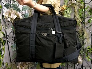 ●超美品●PRADA プラダ●三角ロゴプレート●ポコノ ナイロン カーフ レザー 本革●2way ボストン バッグ●黒●SV金具●大容量●Js51497