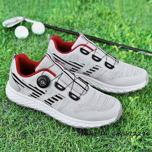 高級品 メンズ ゴルフシューズ ダイヤル式 運動靴 4E 幅広い Golf shoes スポーツシューズ フィット感 軽量 防滑 弾力性 グレー 27.0cm