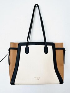 【送料込】Kate spade ケイトスペード ノットカラーブロックラージトート ペブルレザー バッグ ブラウン アイボリー ブラック 6446518