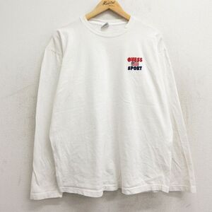 【30%OFF】XL/古着 ゲス GUESS 長袖 ビンテージ ブランド Tシャツ メンズ 90s ワンポイントロゴ スポーツ コットン クルーネック 白 ホ 3OF