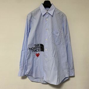 美品 AD 2020 PLAY COMME des GARCONS north face プリント ストライプ シャツ M プレイ ノースフェイス コムデギャルソン SHIRT