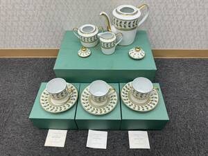 【GY-6756TY】BERNARDAUD ベルナルド リモージュ コンスタンス 樫の木の葉とドングリ柄 ポット各種 カップ&ソーサー3客セット 未使用保管