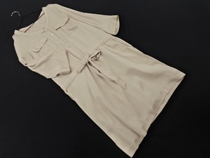 ELLE エル ノーカラー シャツ ワンピース size40/ベージュ ■◇ ☆ elc5 レディース