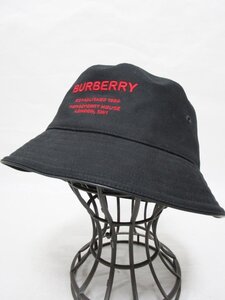 【送料込】 BURBERRY バーバリー ファッション小物 帽子 ハット バケットハット ブラック 黒 コットン 綿100% ロゴ刺しゅう sizeＬ/964877