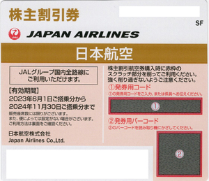 JAL(日本航空)株主優待券 2024年11月30日まで／番号通知可