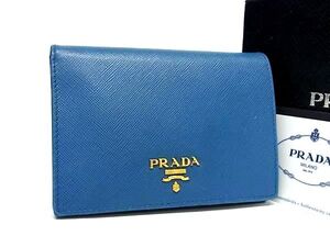 1円 ■極美品■ PRADA プラダ 1M0668 サフィアーノレザー 二つ折り 財布 ウォレット 小銭入れ 札入れ レディース ブルー系 FJ1220