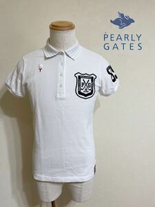 【美品】 PEARLY GATES GOLF パーリーゲイツ ゴルフ 鹿の子 ポロシャツ トップス サイズ2 半袖 白 日本製 055-7260802