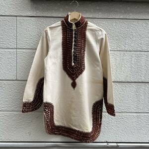 USED USA古着 刺繍 デザイン チュニック ワンピース コットン ロングシャツ プルオーバーシャツ 豪華 アメリカ古着 vintage ヴィンテージ