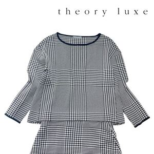 10T251☆ theory luxe セオリーリュクス ニット ブラウス スチェック スカート セットアップ オフィスカジュアル OL レディース M サイズ38