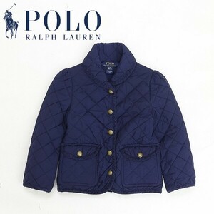 美品 国内正規品◆POLO RALPH LAUREN ポロ ラルフローレン ポニー刺繍 キルティング 中綿 パイピング ジャケット 紺 ネイビー 3/3T(キッズ)