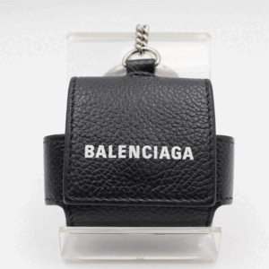 　バレンシアガ　BALENCIAGA　　 EarPods ホルダー　グレインカーフ　ブラック・ホワイト プリントロゴ　6555579・1090