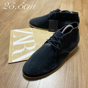 新品 ZARA 100%牛革 チャッカブーツ 25.5cm 39 NAVY SUEDE メンズ ザラ レザー スウェード ブーツ スニーカー シューズ 薄底 細見え タグ付