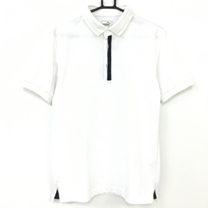 PUMA プーマ 半袖ポロシャツ 白×黒 地模様 ロゴ刺しゅう メンズ Ｌ ゴルフウェア