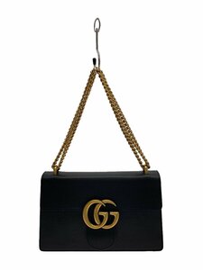 GUCCI◆GGマーモント/チェーンショルダーバッグ/レザー/BLK/無地/779792