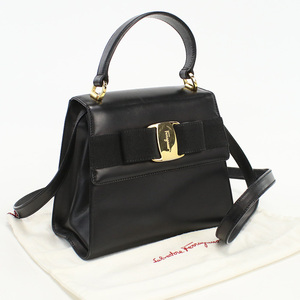 中古フェラガモFERRAGAMO ヴァラリボン 2WAYハンドバッグ レザー 21 5677 ブラック ランク：AB us-2 ショルダー レディース