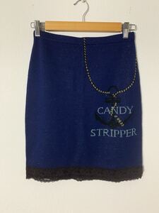 CANDY STRIPPER 青色ラメのニットタイトスカート 日本製 Mサイズ〈古着 美品 used〉ラメニット 黒レース キャンディストリッパー A36