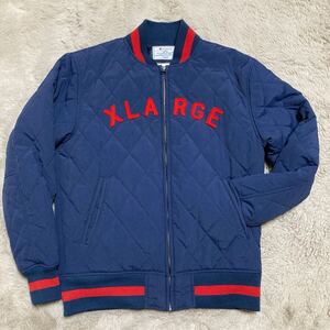 XLARGE×Championエクストララージ×チャンピオンコラボ:キルティングジャケット ブルゾン アウター ネイビー