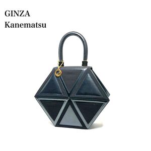 ☆良品☆ GINZA Kanematsu 銀座かねまつ/ヴィンテージ レザー×ナイロン切替え/ ハンドバッグ パーティーバッグ